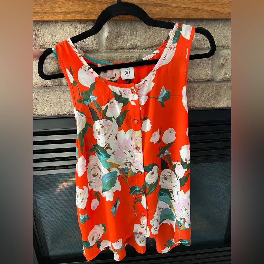 CAbi Manet Orange Floral Sleeveless Top